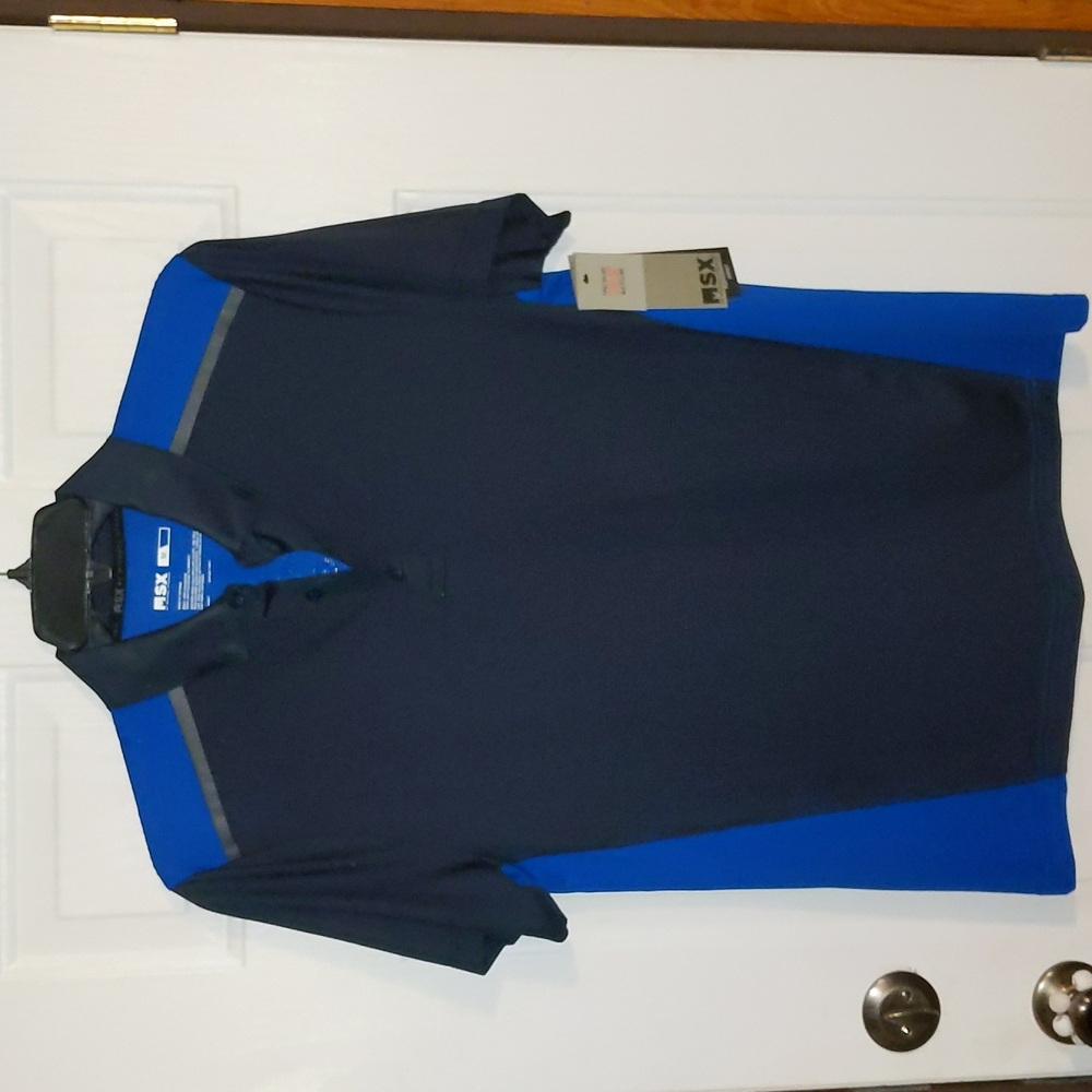 NWT Men's Michael Strahan Quick-Dri Performance S/S Polo Navy & Royal Bl…